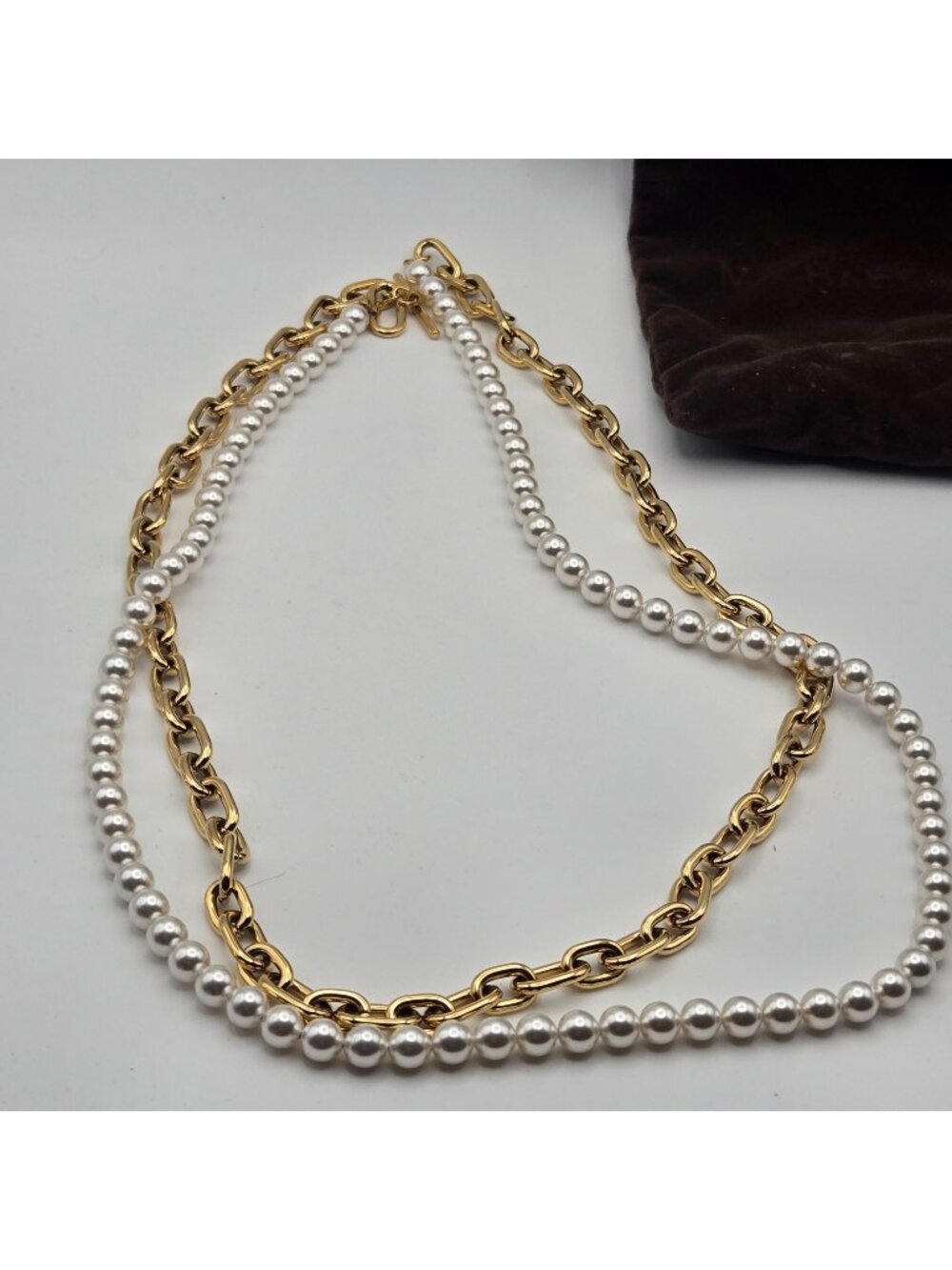 Michael Kors Gold Chain & Faux Pearl Necklace With Toggle Closure